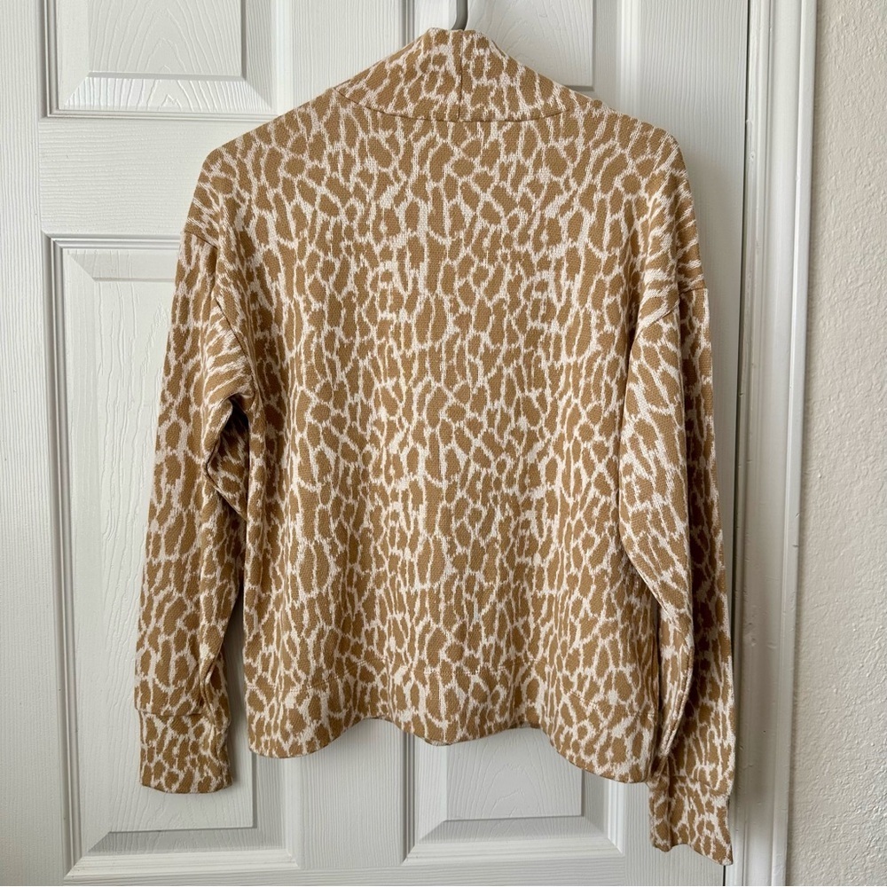 LOFT Animal Print Mock Neck Sweater Neutral Tan Knit Top M - Picture 2 of 5